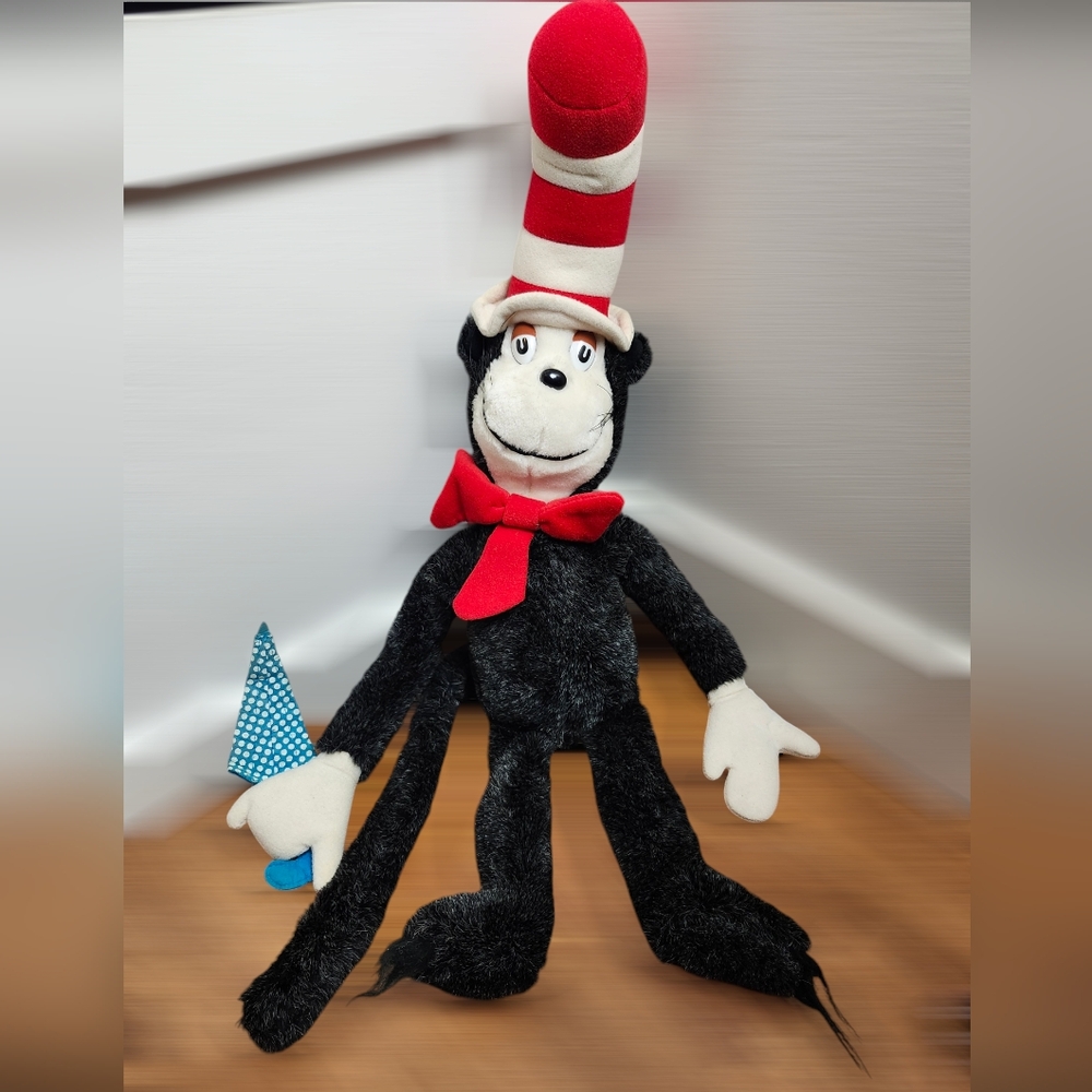 Vintage Coleco 1983 Dr. Seuss Cat In The Hat with Umbrella Plush Doll 26" GUC